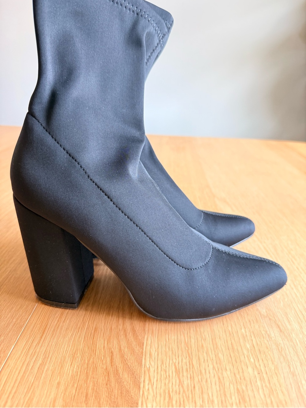 Stretch Fabric Black Block Heel Ankle Boots - Women size 9 (40)